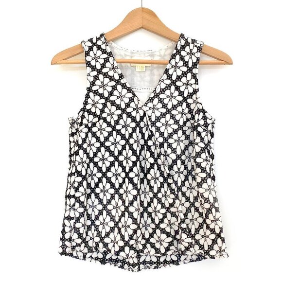 Maeve Anthropologie Sleeveless Blouse Size 0 Black & White Floral Lace Overlay - Picture 1 of 14